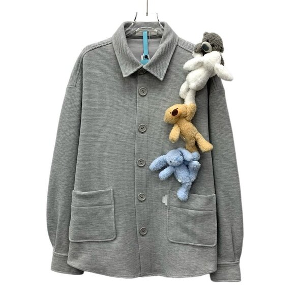 J18848 13DE MARZO Grey doll decoration lapel single-breasted long-sleeved - Picture 1 of 8